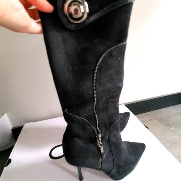 Black suede high heels boots - Picture 1 of 2